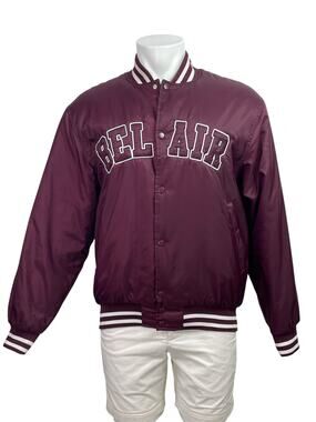 Bel-Air Athletics Women's Maroon White Striped Snap Bomber Varsity Coat Jacket M